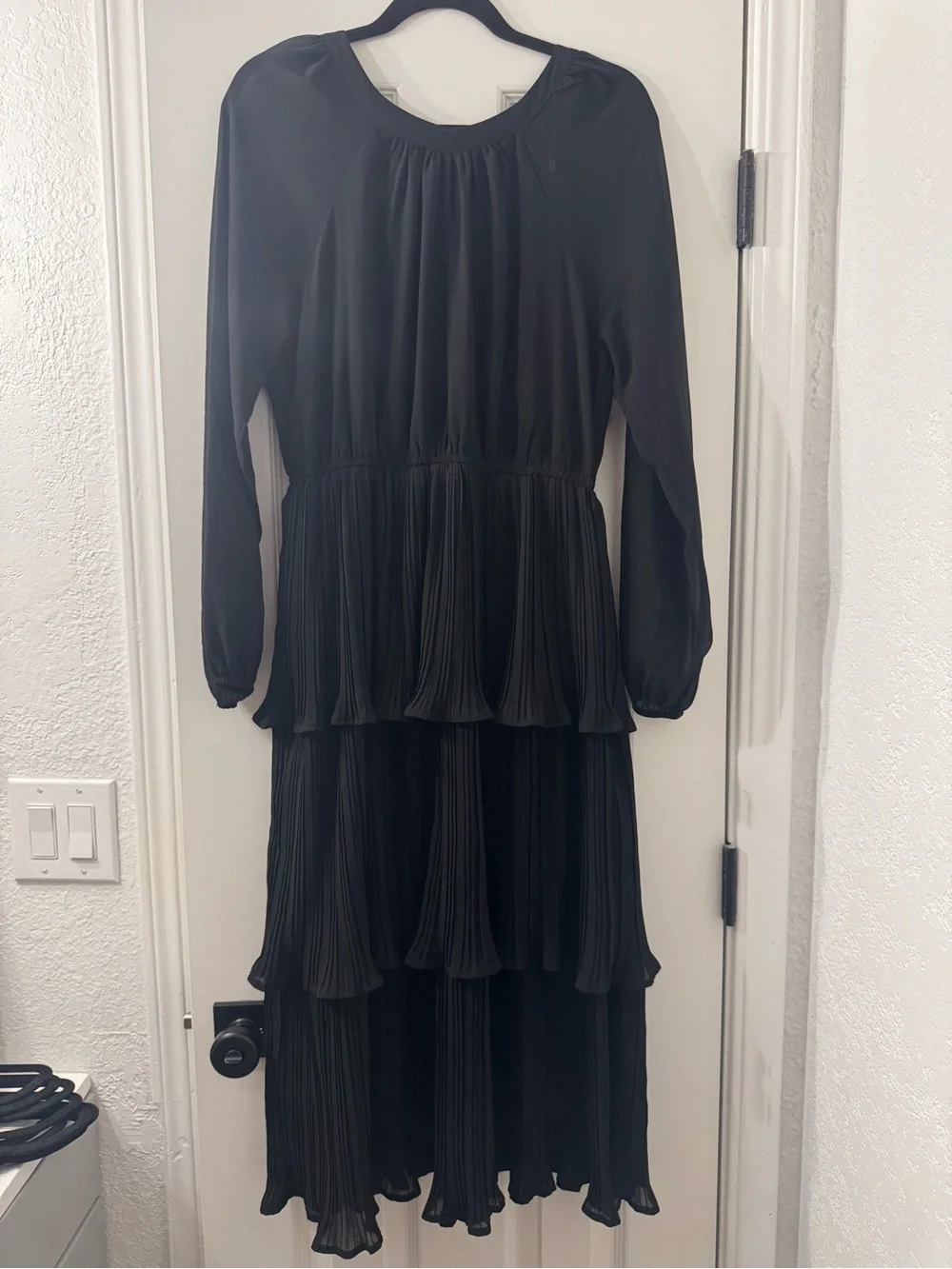 Amazon Black Tiered Midi Dress with Long Sleeves